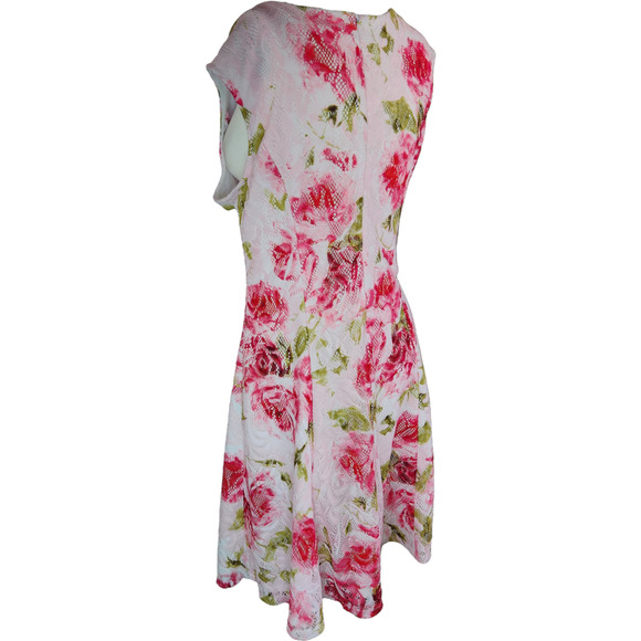 Studio One Womens 18 Sleeveless Floral Pink Roses Lace A-Line Dress Knee Length - Picture 6 of 13